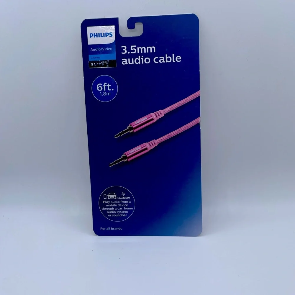 Philips Pink 3.5mm Audio Cable Aux Cable New